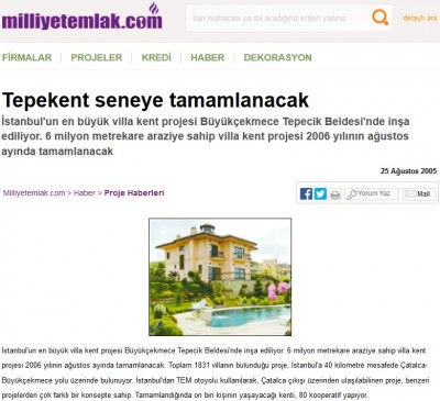 Tepekent villa inşaat bitecek